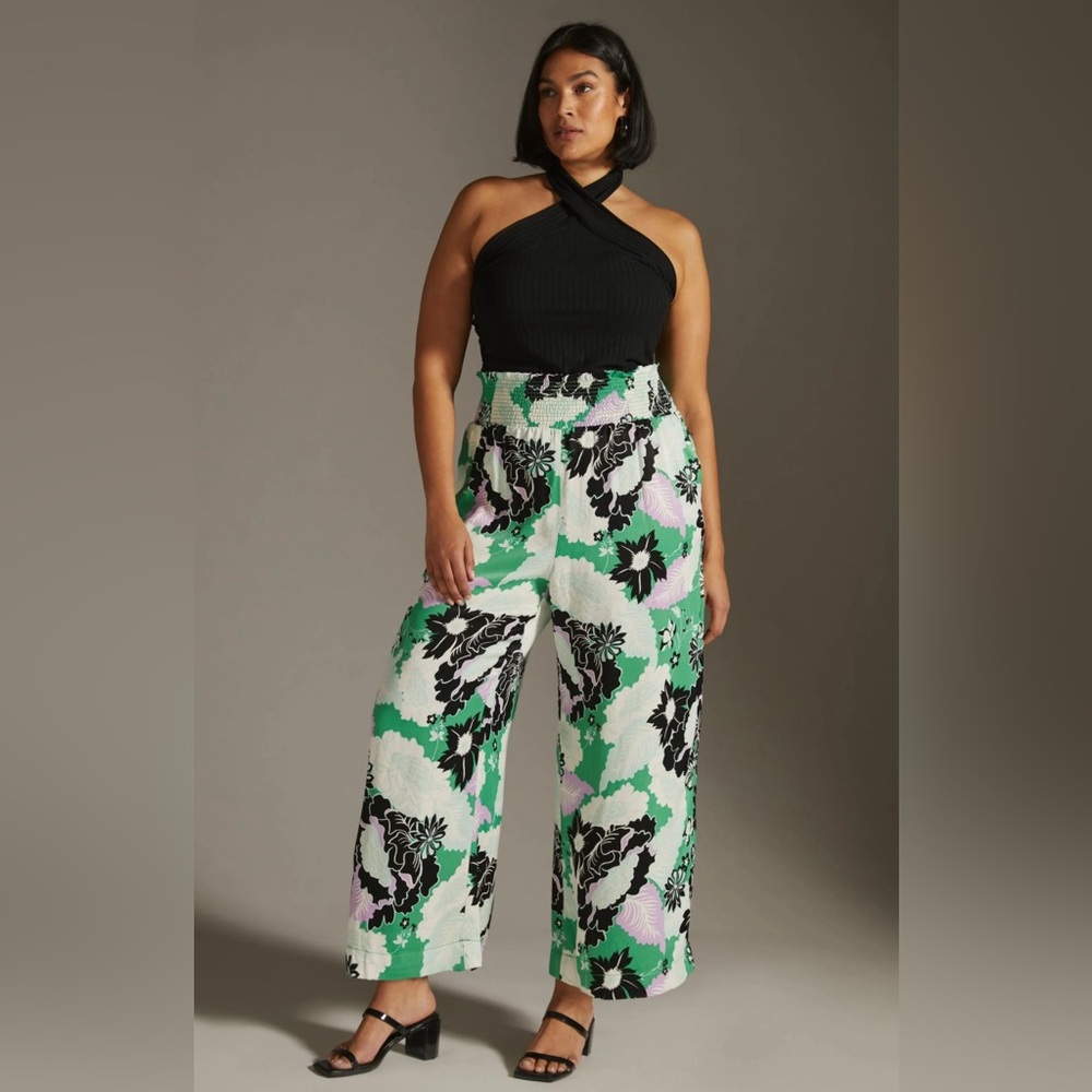 Maeve Saria Smocked Wide-Leg Pants size L